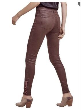 Pilcro Script Coated Dark Brown Pants Jeans Lace-Up Ankle Women's 28